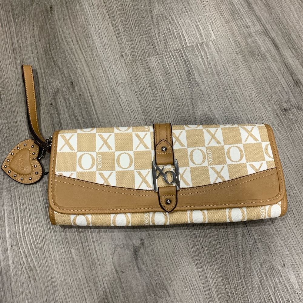 XOXO Beige Monogram Checkered Wristlet Wallet Clutch
